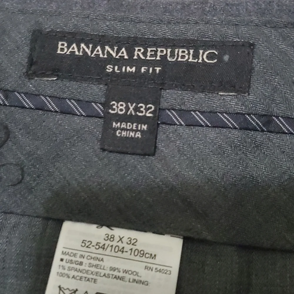 Banana Republic Slim Fit Tollegno Charcoal Office Event Wool Blend Pants 38 X 32